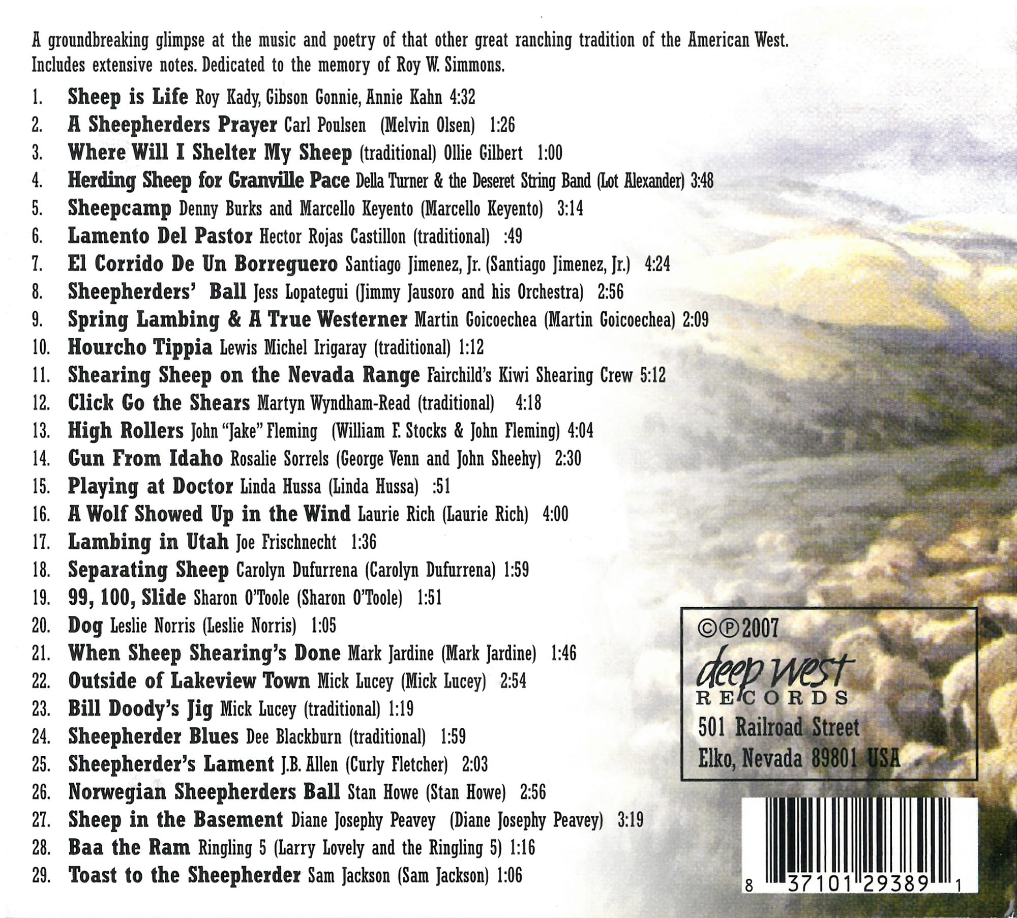 Stories of Sheepherding CD Back Cover